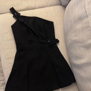 Lovers + Friends Black One-Shoulder Buckle Mini Dress